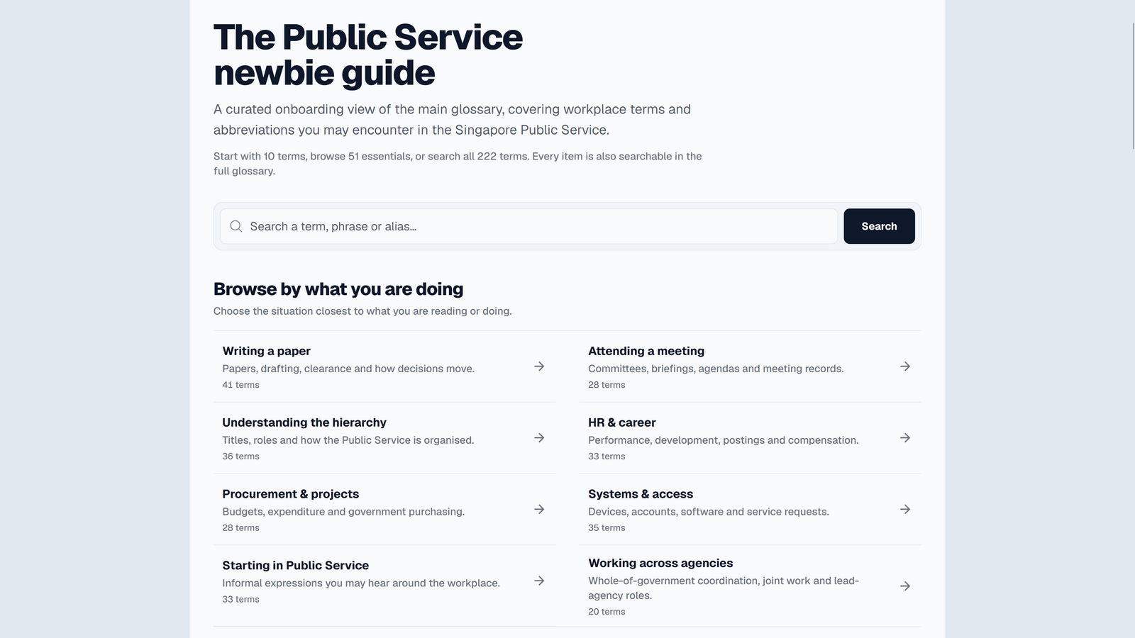 Lingo newbie guide organised around eight common Public Service workplace situations