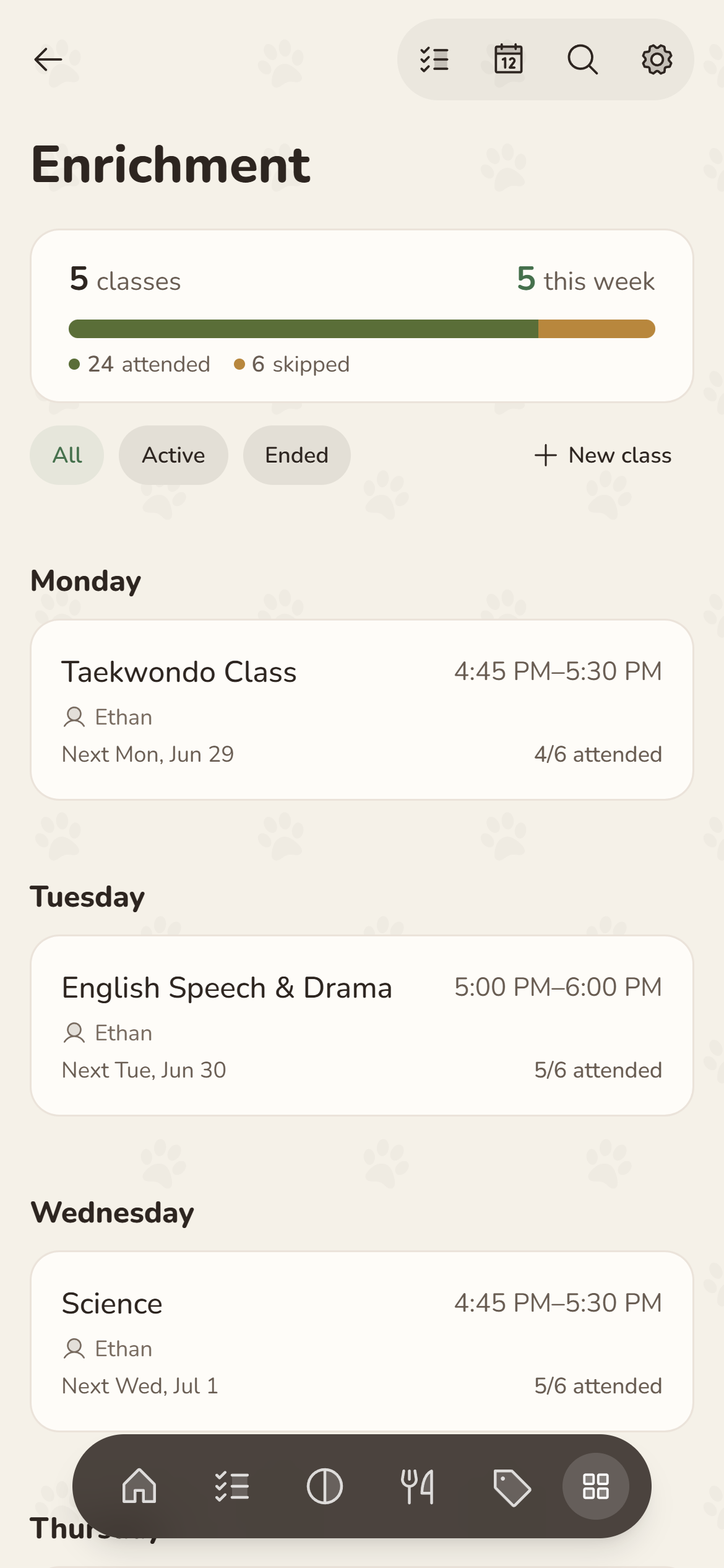 Cubby enrichment schedule