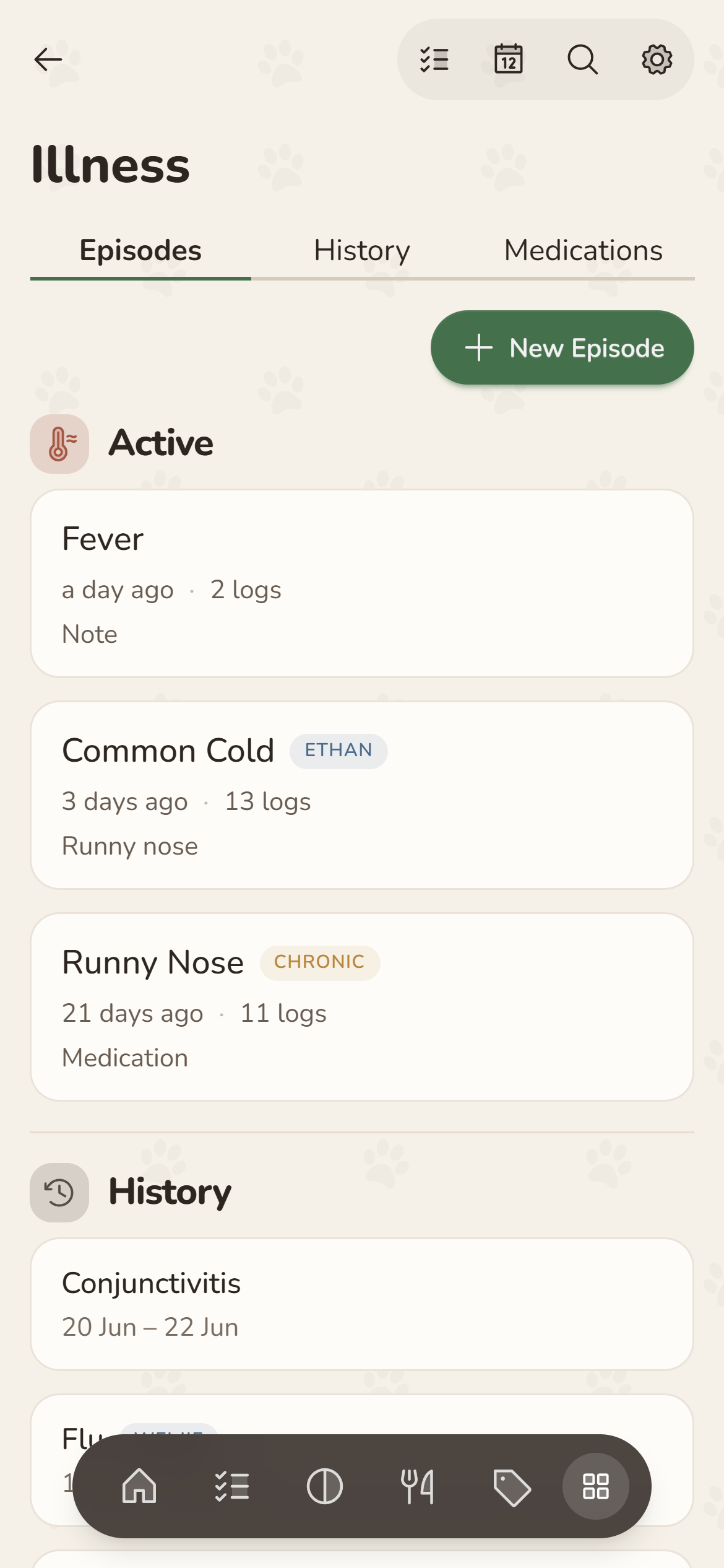 Cubby illness log