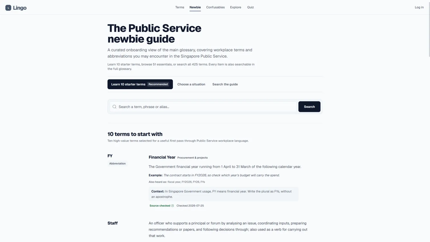 Lingo newbie guide organised around eight common Public Service workplace situations