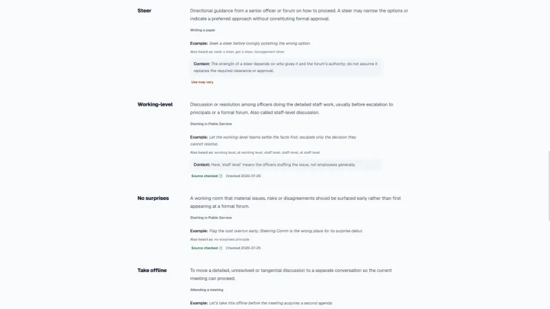 Lingo newbie guide showing ten starter terms with explanations and examples