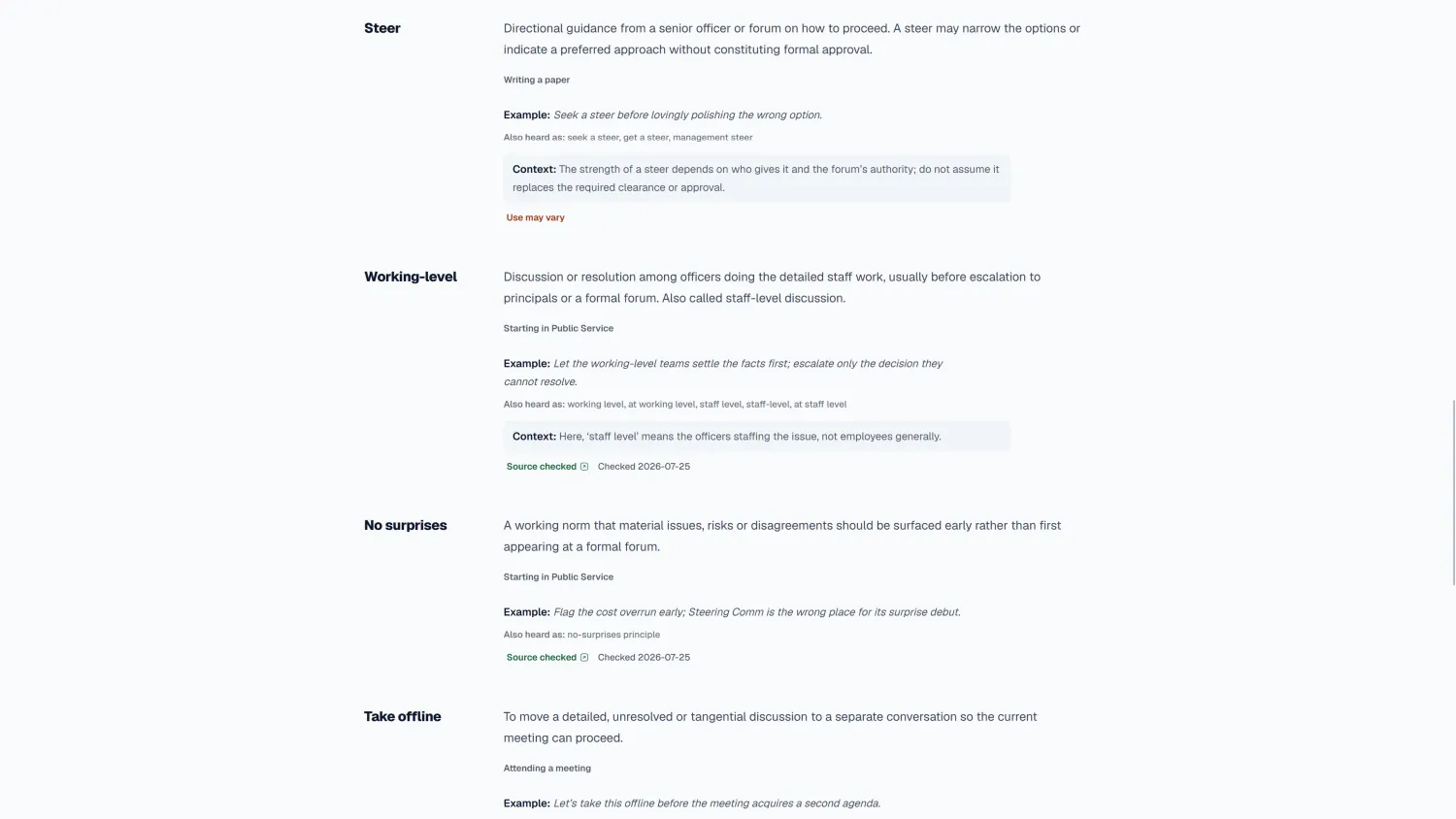 Lingo newbie guide showing ten starter terms with explanations and examples